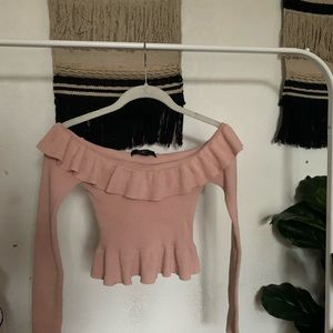 Off the shoulder ribbed peplum sweater
